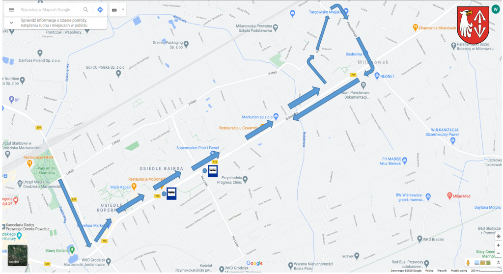 mapa trasy linii autobusowej nr 27 i 28