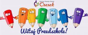 Logo Centrum Rozwoju Dziecka Osesek, wesołe kredki trzymające się za ręce