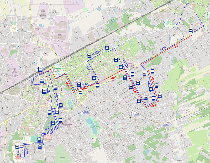 mapa z przebiegiem linii autobusowej nr 17