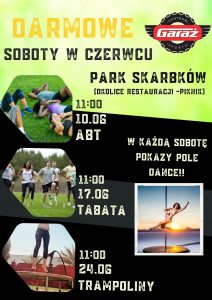 plakat darmowych zajęć sportowych w parku skarbków od 10.06