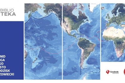 mapa świat z morzami i kontynentamoi logo biblioteki, czystego wiatru igrodziska