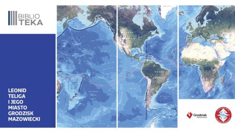 mapa świat z morzami i kontynentamoi logo biblioteki, czystego wiatru igrodziska