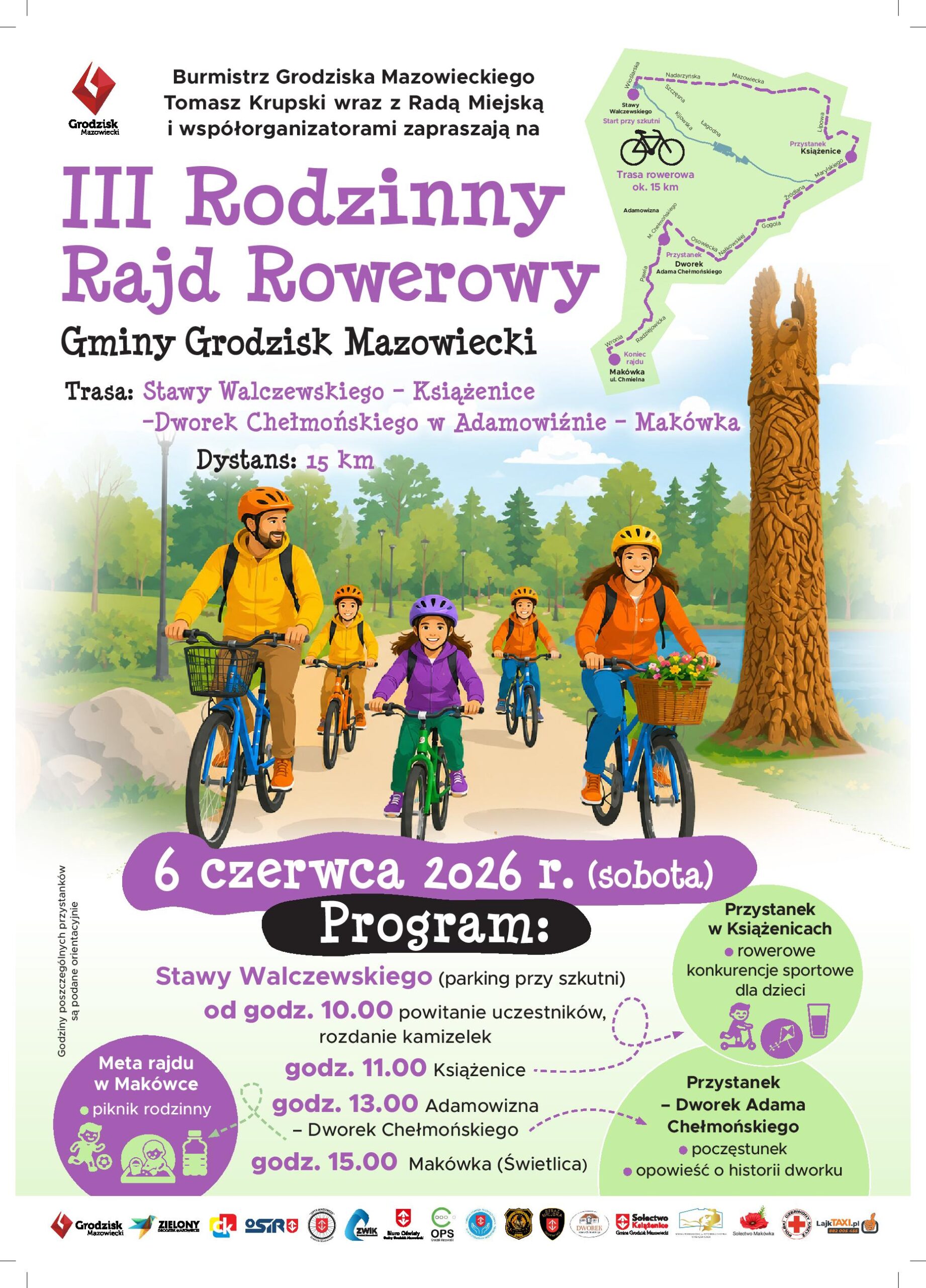 Czas wskakiwać na rowery! Zapraszamy wszystkich mieszkańców na III Rodzinny Rajd Rowerowy Gminy Grodzisk Mazowiecki!