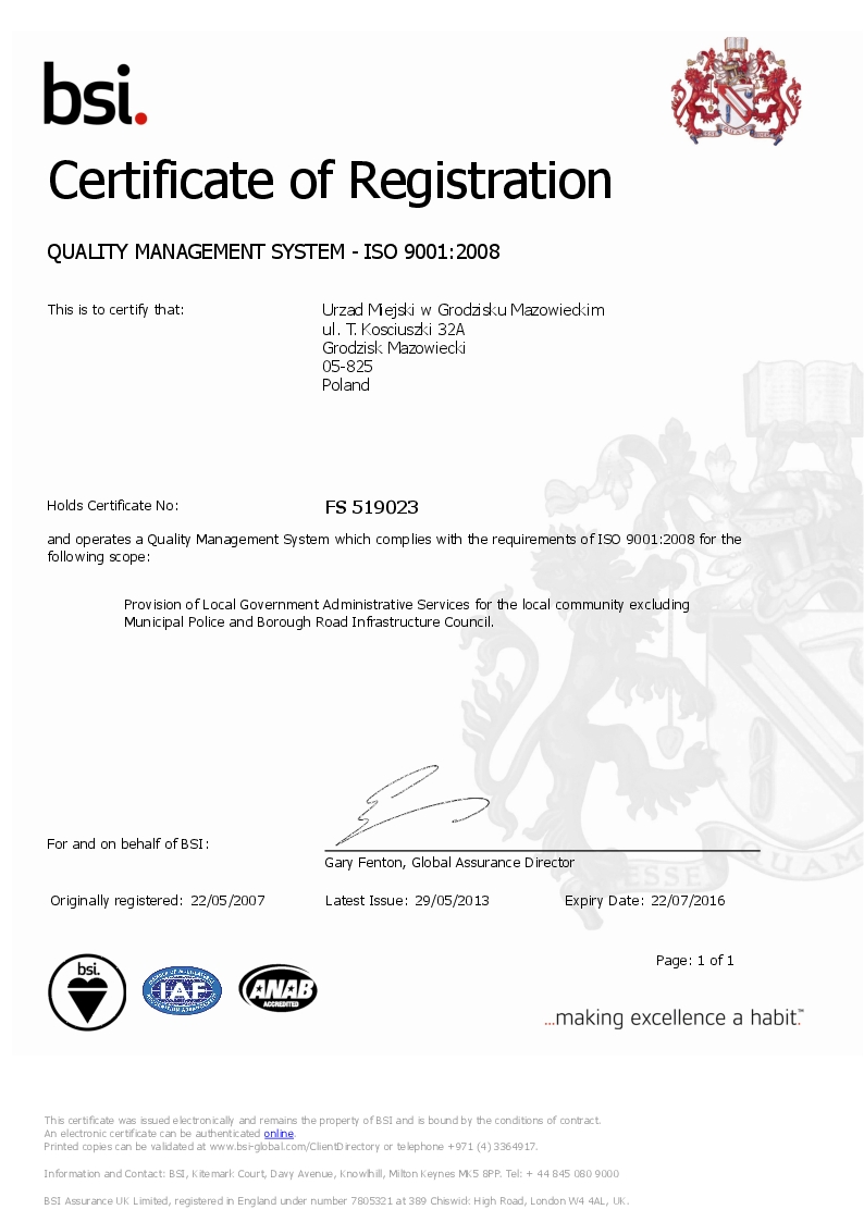 Certyfikat ISO 9001 2008 - wersja angielska