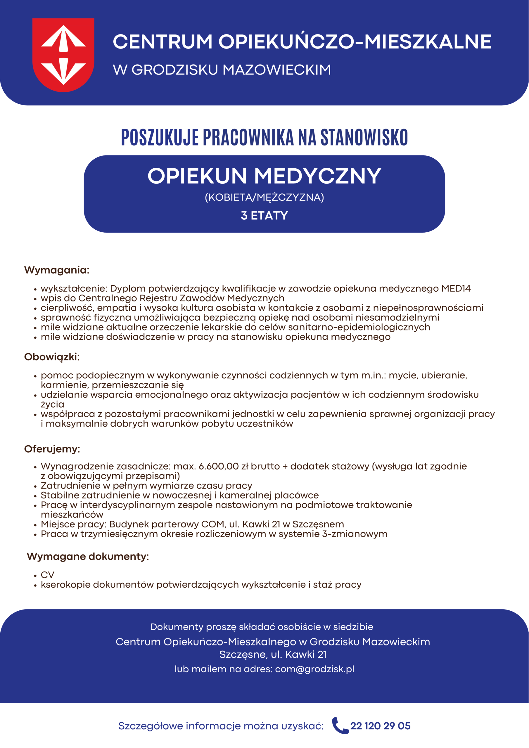 Oferta Pracy - Opiekun Medyczny - Centrum Opiekuńczo-Mieszkalne